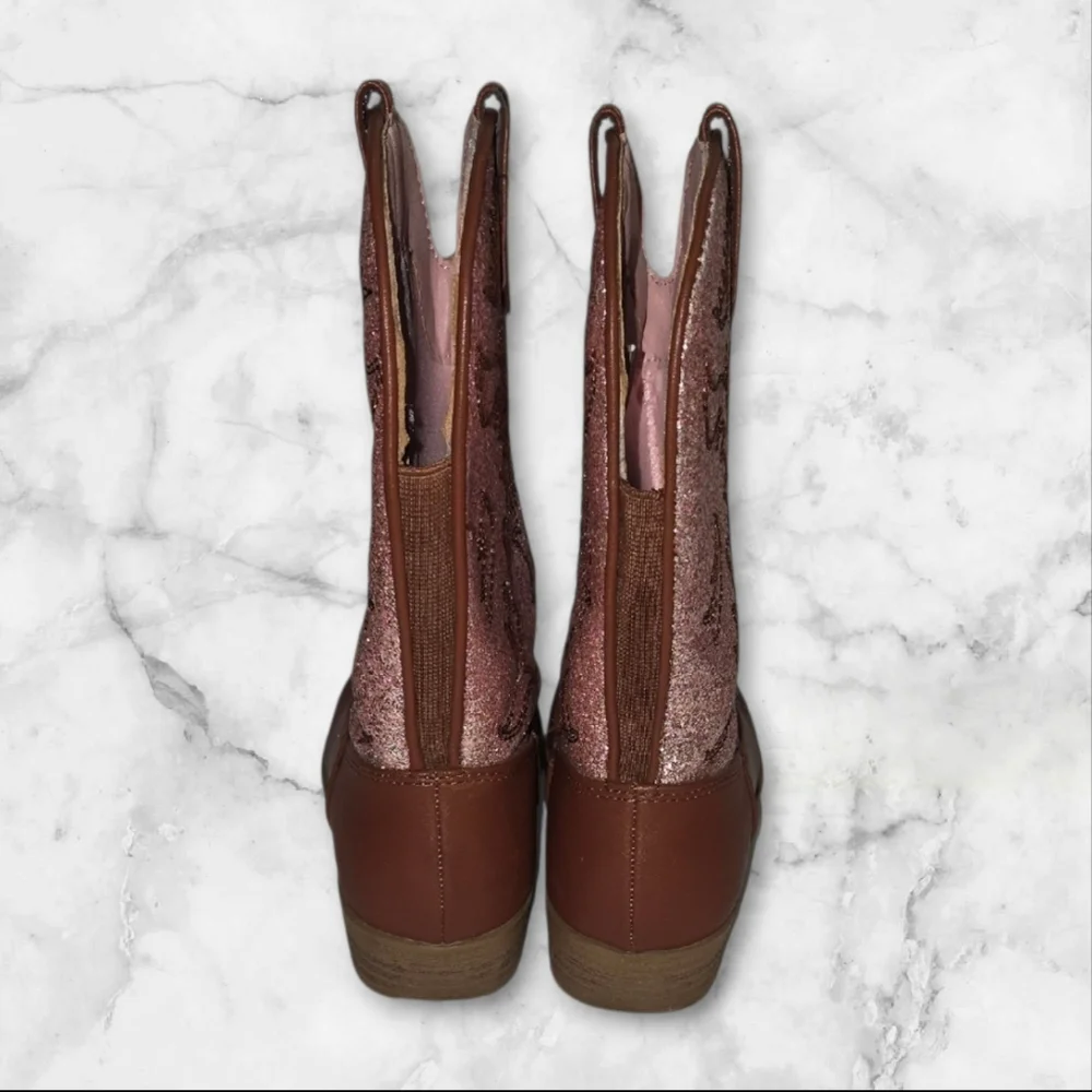 Dream Pairs ✨ Adorable Girls’ Brown Boots with Pink Sparkly Glitter ✨
